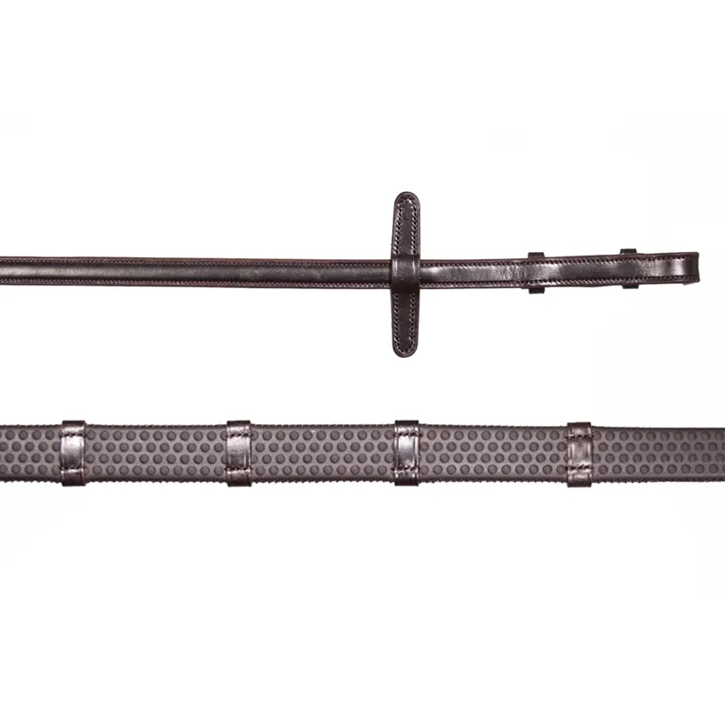 Henry James Bio Grip Hybrid Rubber Reins with Leather Stoppers - Havana Brown